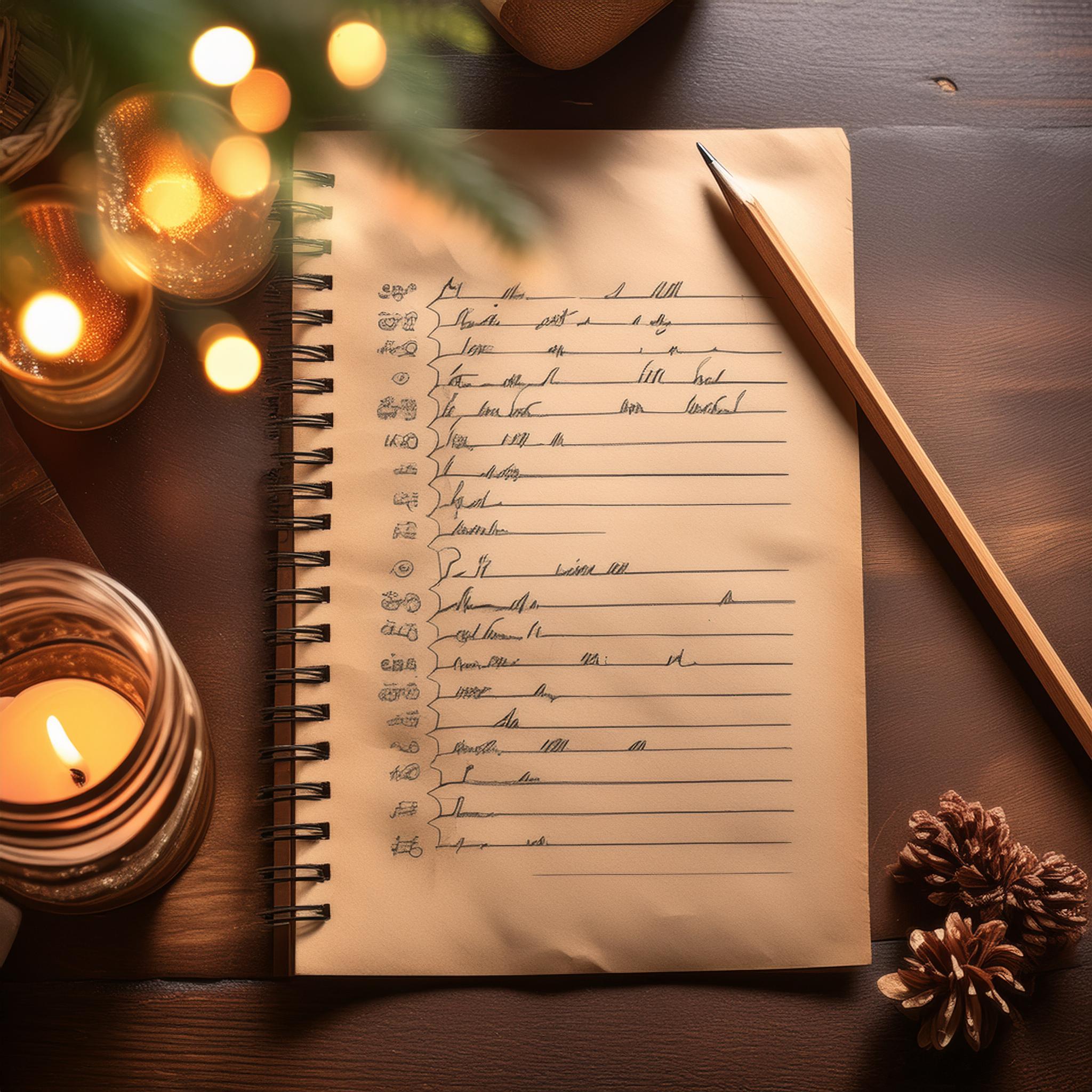 Firefly hyper-realistic photograph of a handwritten list; paper; pencil; list 69715