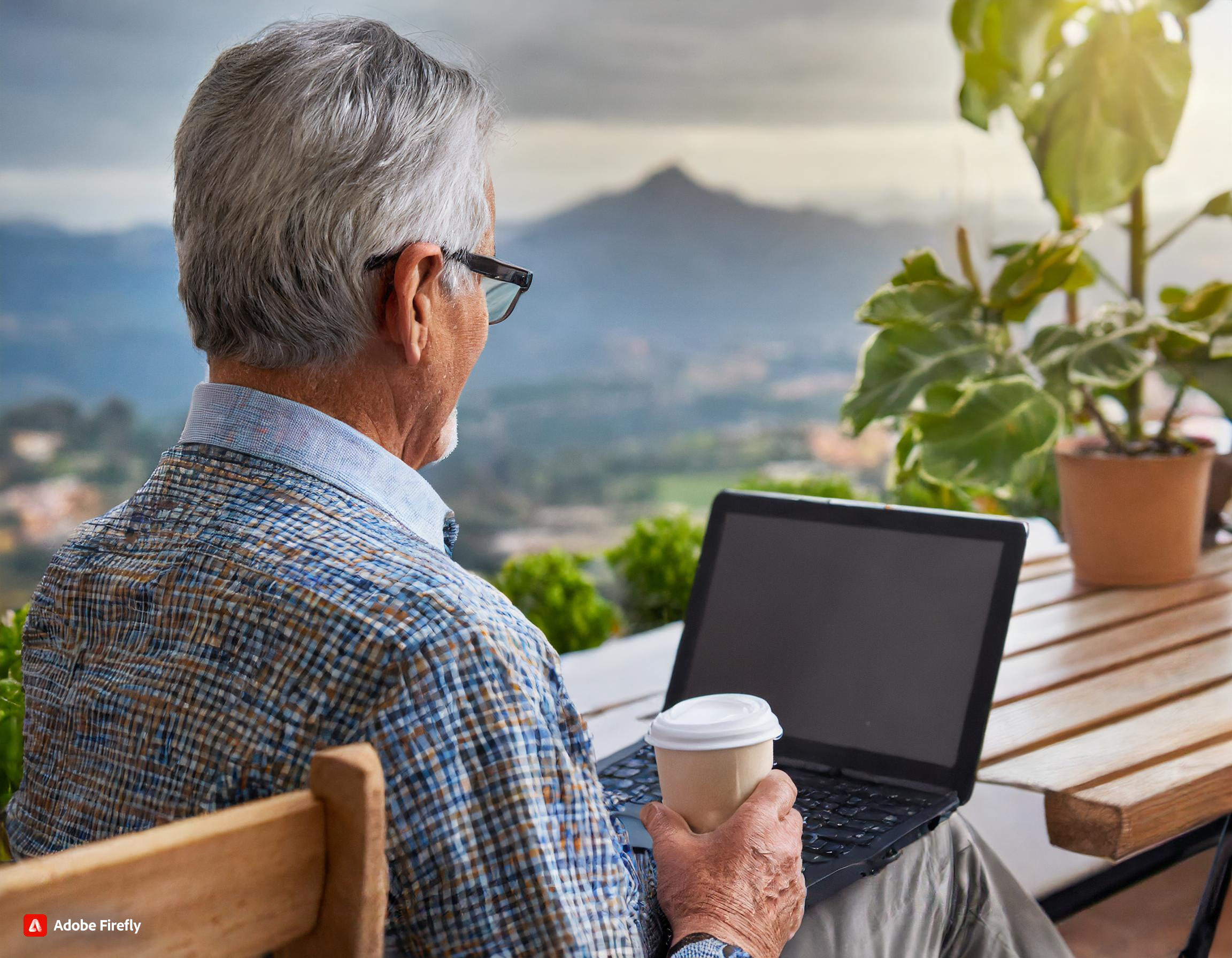 Firefly Senior person using the portable PC to make online purchases, a photo taken from the back to (1)