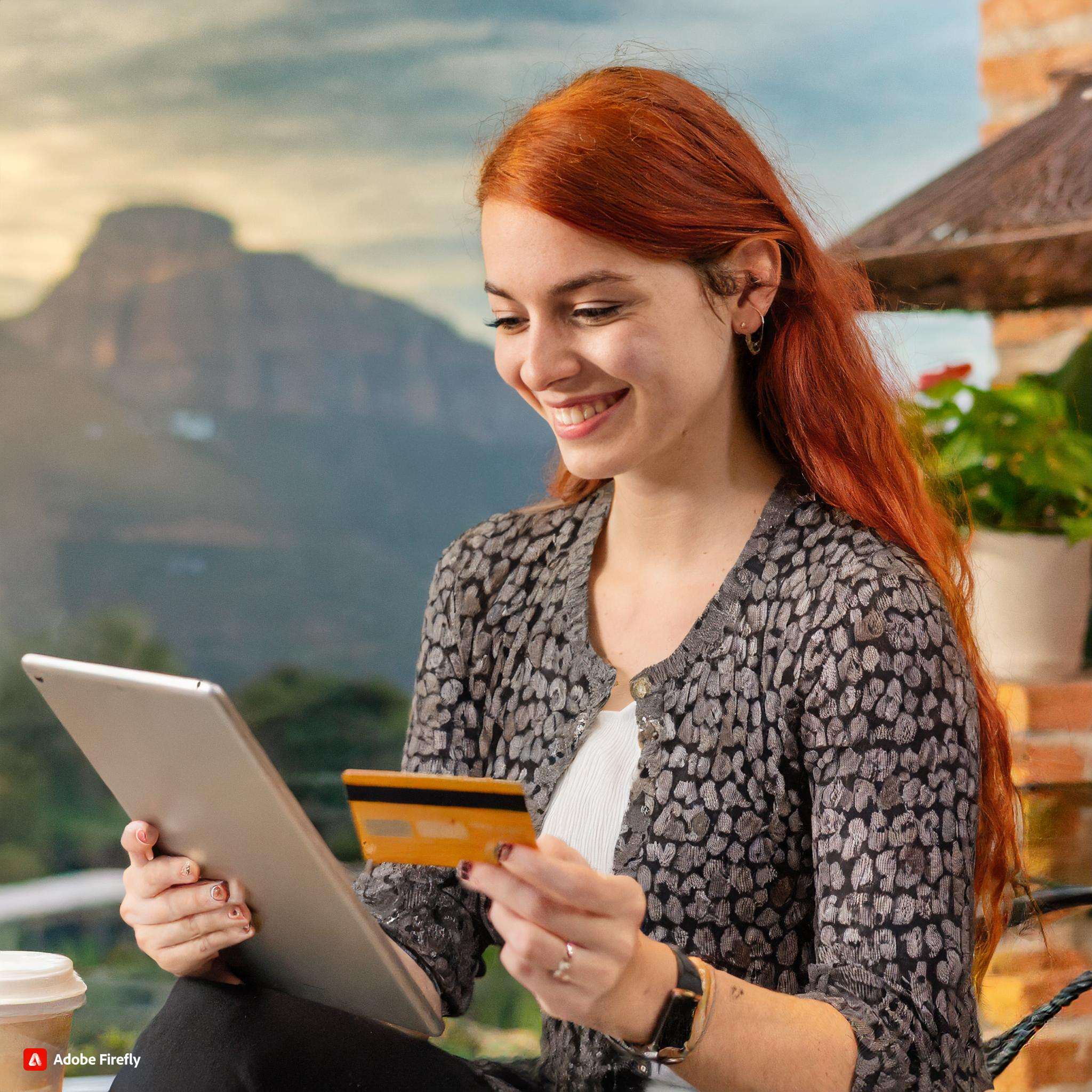 Firefly White Reddish Hair Woman using her tablet with the Left Mine while in her right hand she has (1)