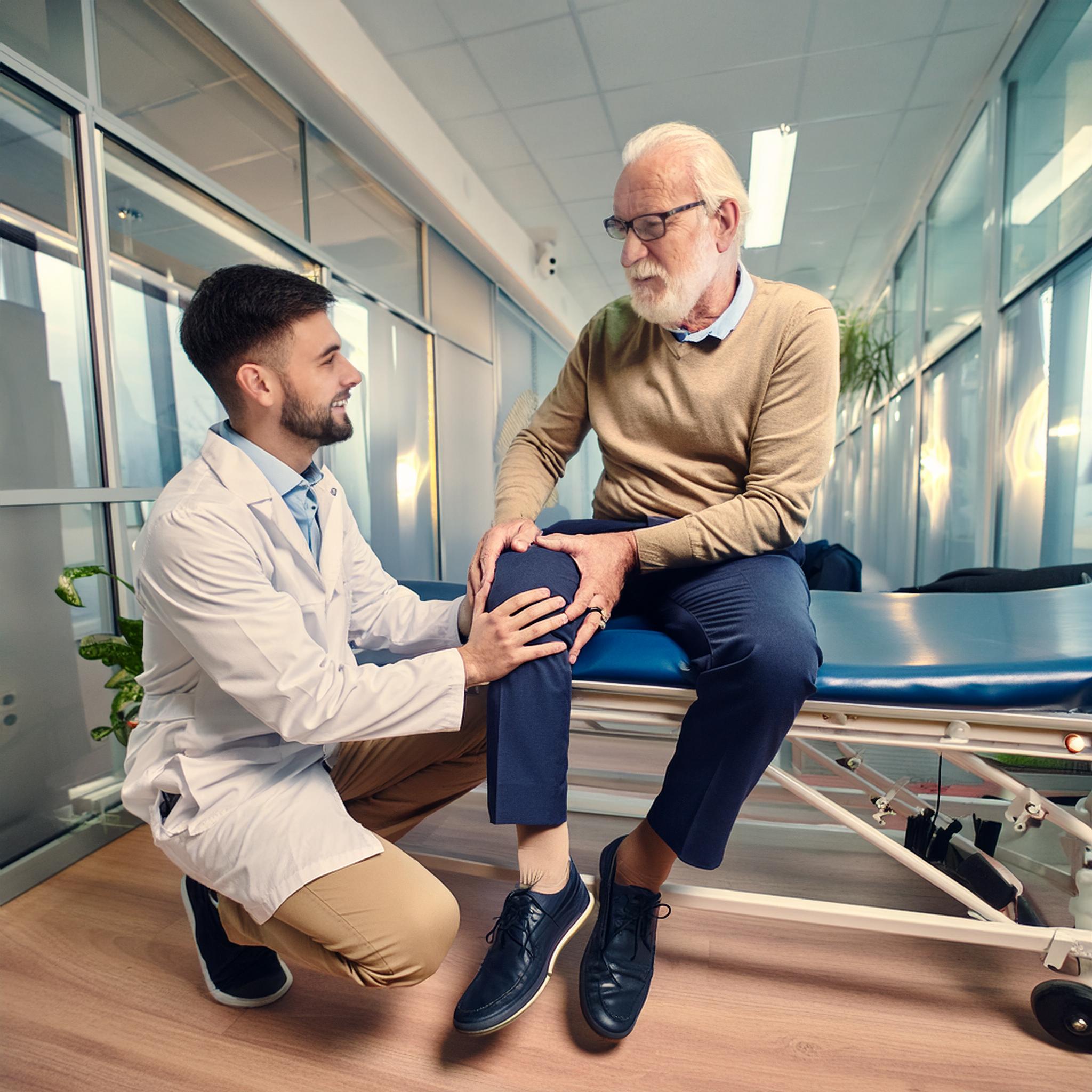 Firefly hyperrealistic photograph of an elderly person sitting on a stretcher in a medical office ne (1)