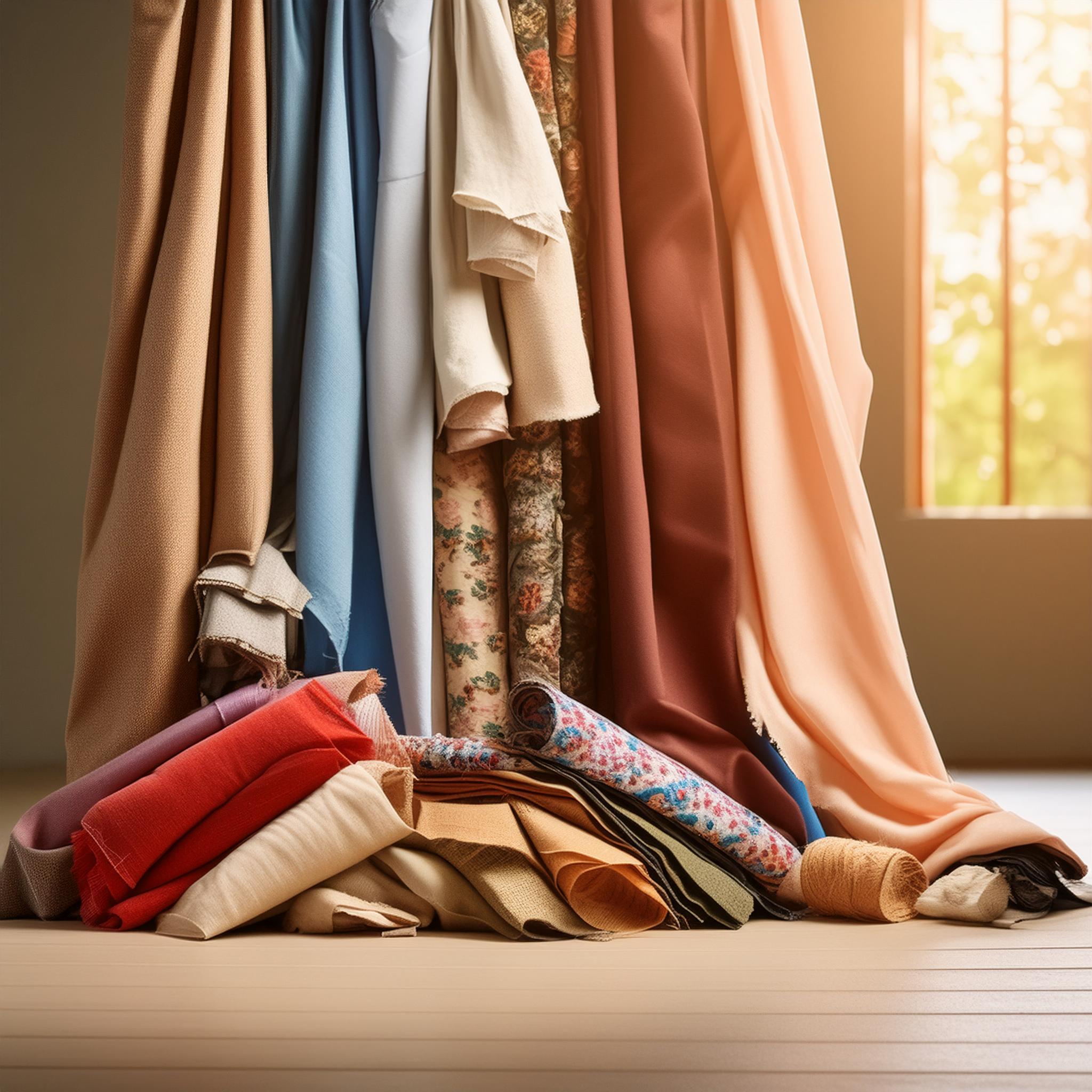 Firefly hyperrealistic photography of recycled curtains with different scraps of fabric; DIY; decor;