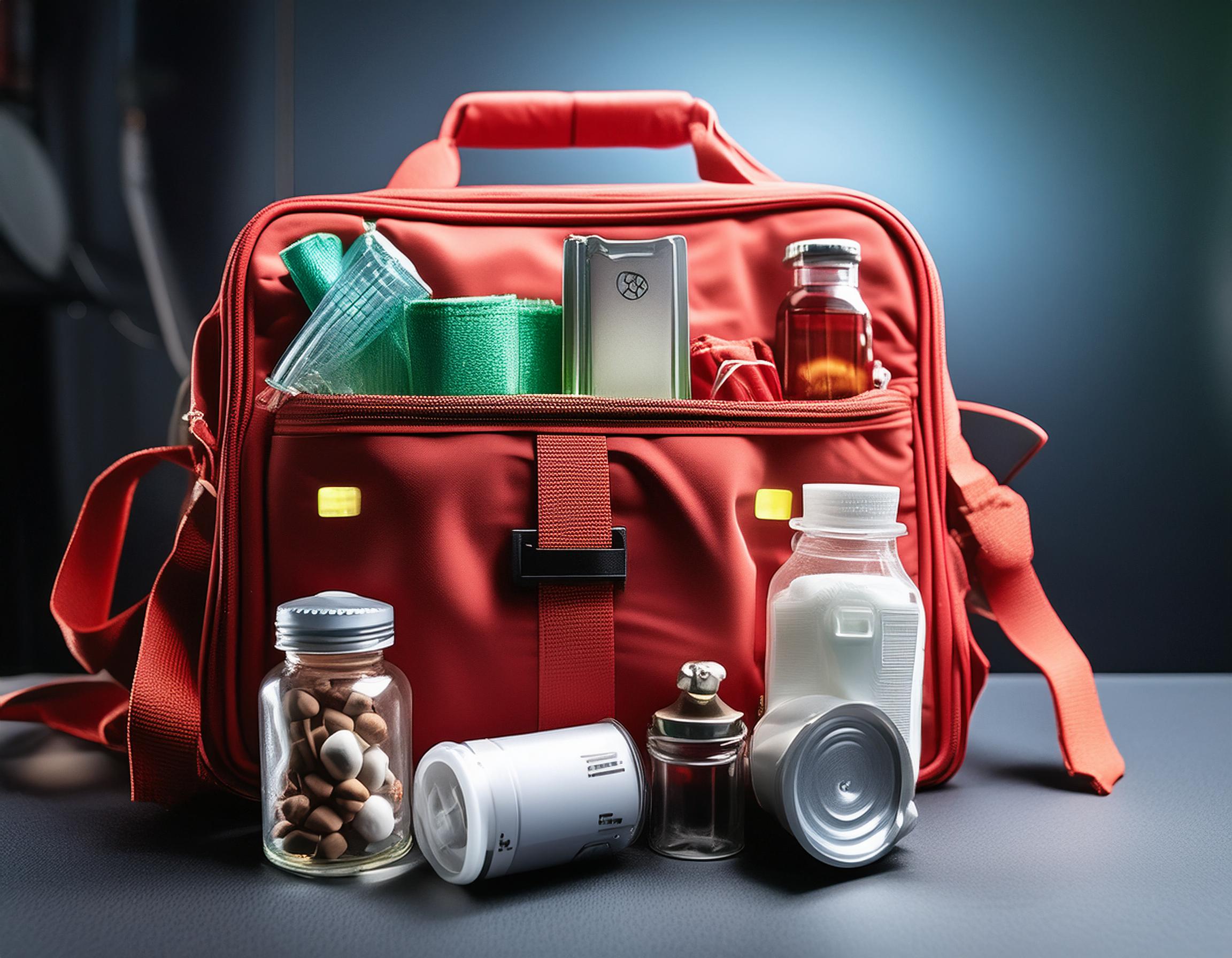 Firefly hyperrealistic photograph of a first aid kit fully equipped with everything; concept; health
