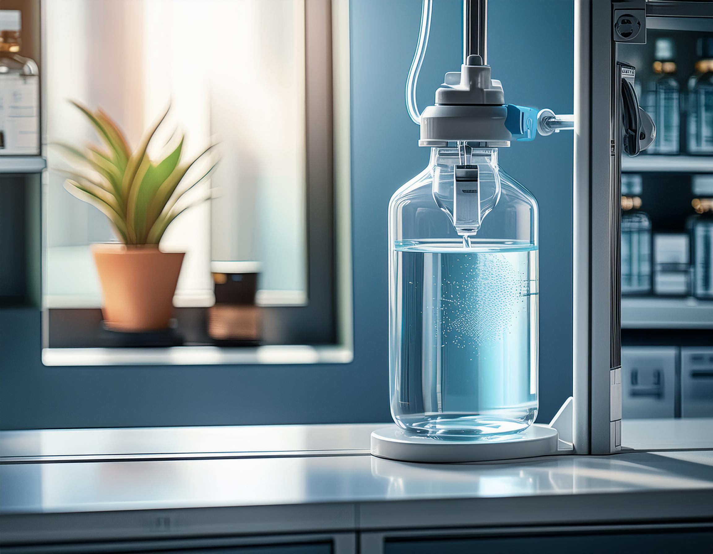 Firefly hyperrealistic photography of saline solution in a medicine cabinet; concept; welfare; healt